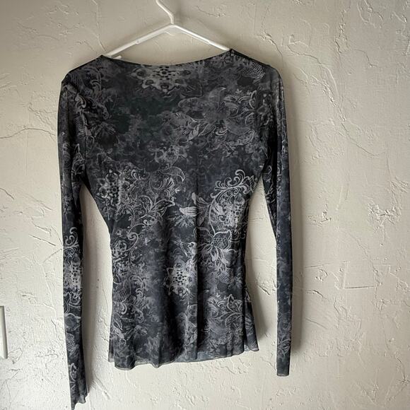 Lucy + Fiona Y2k Renaissance Whimsigoth Chiffon Floral Wrap Mesh Top - Picture 4 of 8